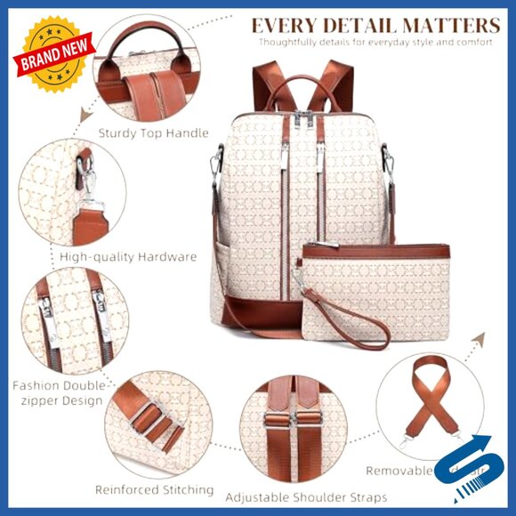 Vegan Leather Convertible Backpack Purse with Wristlet, Travel Bag main image 3